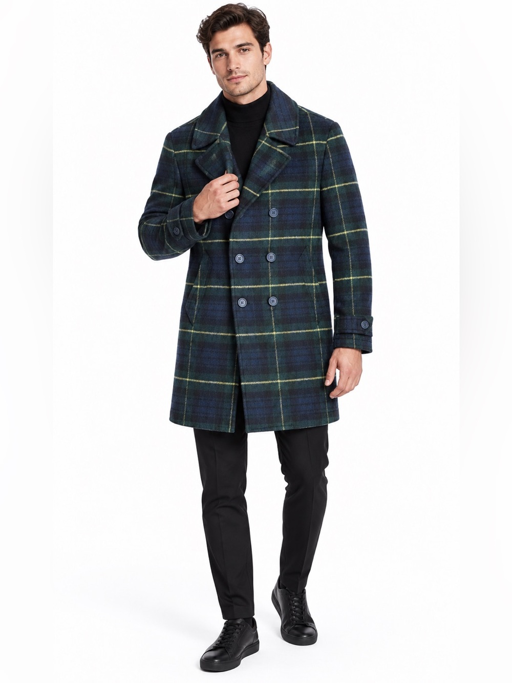 Tommy Hilfiger Plaid Wool Blend Double Breasted Coat Small New Without Tags